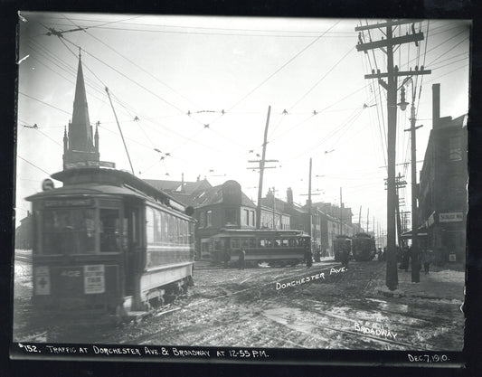 Streetcars at Dorchester Avenue and Broadway, South Boston December 7, 1910