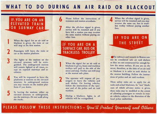 Boston Elevated Railway Co. Air Raid Preparedness Brochure (Side B) June 1942