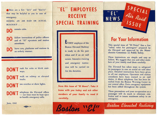 Boston Elevated Railway Co. Air Raid Preparedness Brochure (Side A) June 1942