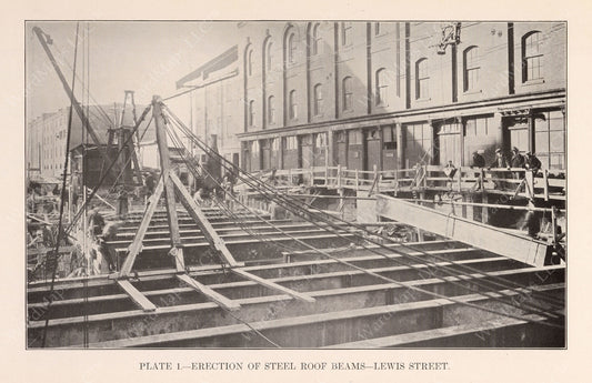 BTD Annual Report 1925 Plate 01: Steelwork at Lewis Street, East Boston