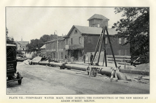 BTD Annual Report 1929 Plate 07: Temp. Water Main at Adams Street Bridge, Milton