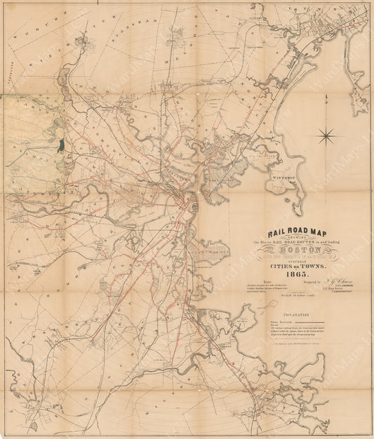 Chase’s Railroad Map of Greater Boston 1865