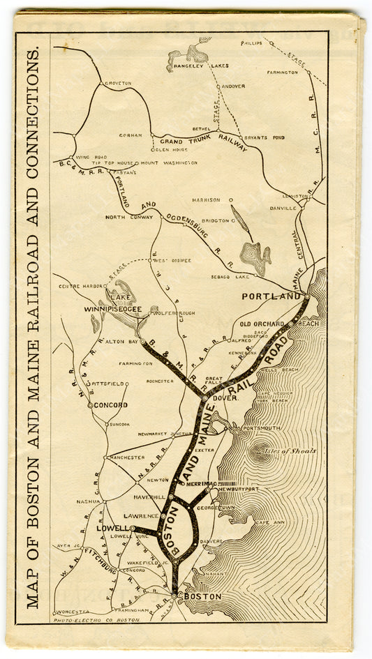 Boston & Maine Railroad Map from 1852 Boston Almanac