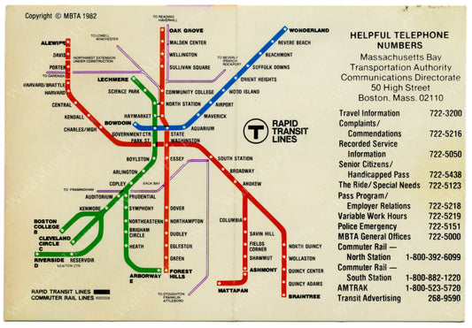 MBTA Folding Pocket Map (Side B) 1982