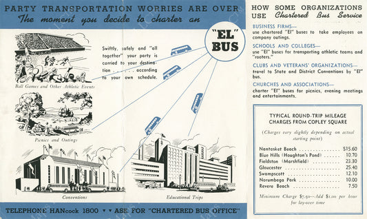 Boston Elevated Railway Co. Charter Bus Brochure Circa 1930s