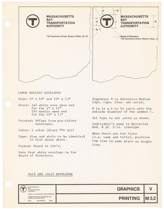 MBTA Printed Materials Specification Sheet 1966: Letterhead