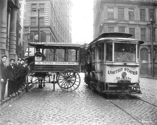 U.S. Mail Wagon and Streetcar on Water Street, May 6, 1907