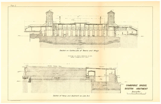 Cambridge Bridge Commission Report 1909 Plan J: Boston Abutment