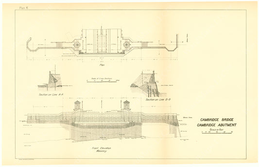 Cambridge Bridge Commission Report 1909 Plan K: Cambridge Abutment