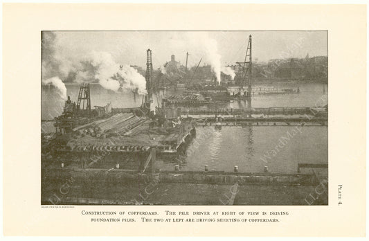 Cambridge Bridge Commission Report 1909 Plate 04: Construction of Cofferdams