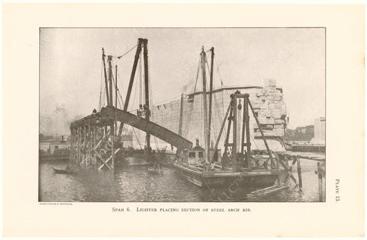 Cambridge Bridge Commission Report 1909 Plate 13: Span 6 Placing Steel