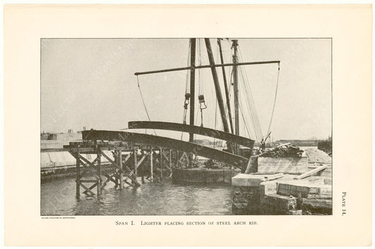 Cambridge Bridge Commission Report 1909 Plate 14: Span 1 Placing Steel