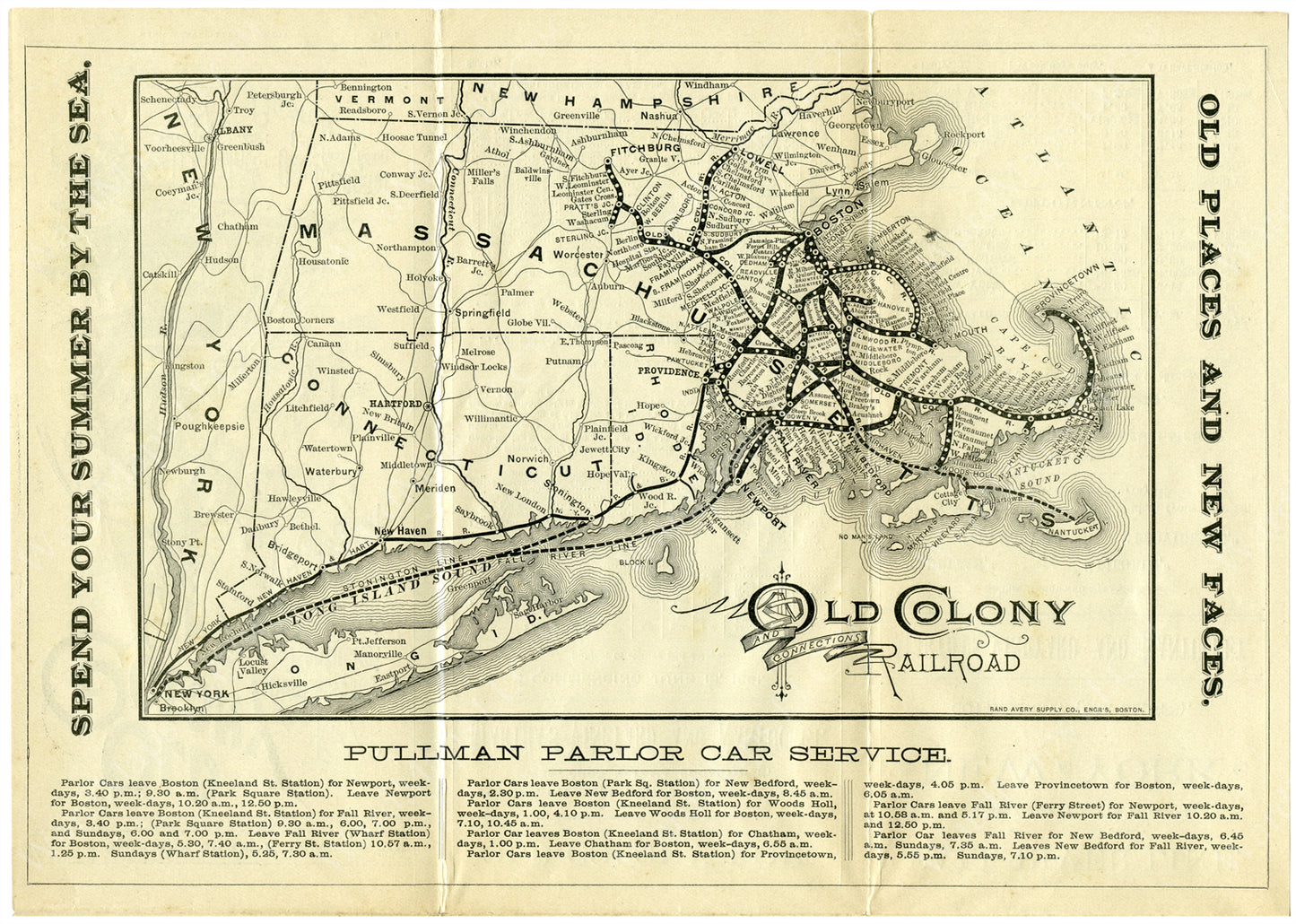 Old Colony Railroad Timetable Map 1891