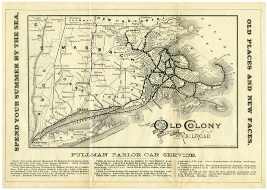 Old Colony Railroad Timetable Map 1891