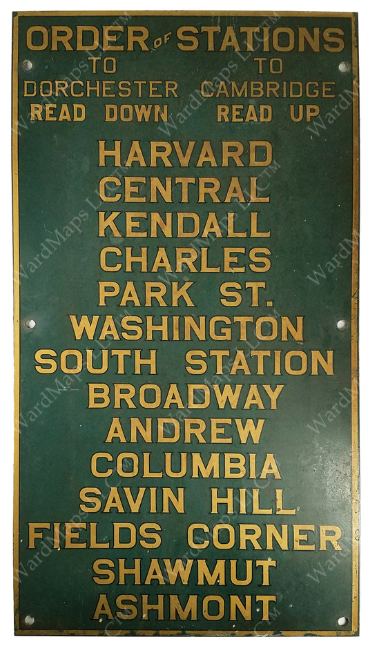 Cambridge-Dorchester Order of Stations Sign Circa 1930