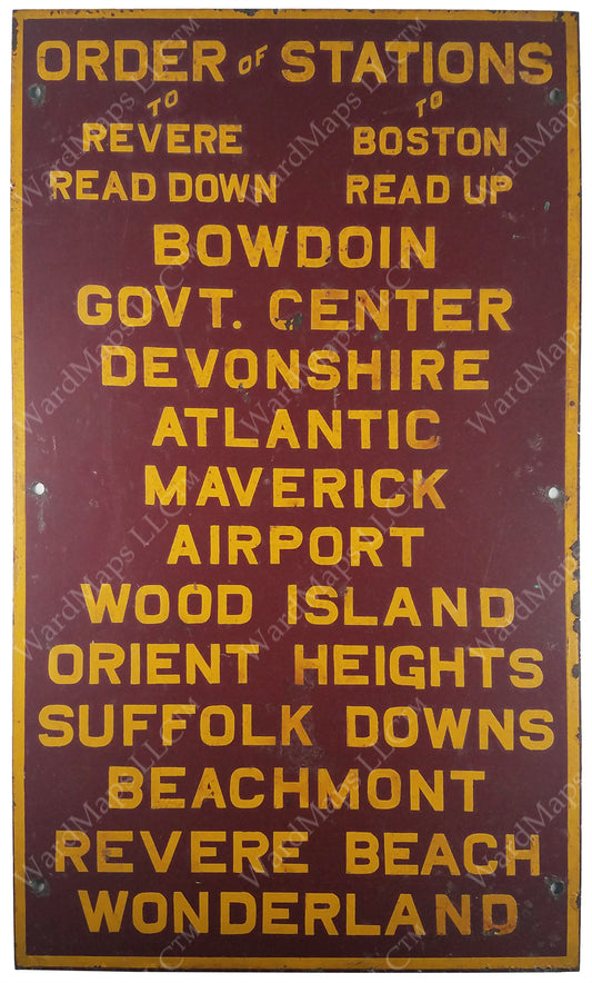 East Boston Tunnel Order of Stations Sign Circa 1963