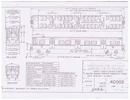 Vehicle Data Sheet 40002: MBTA Red Line 01600-Series Rapid Transit Car 1970