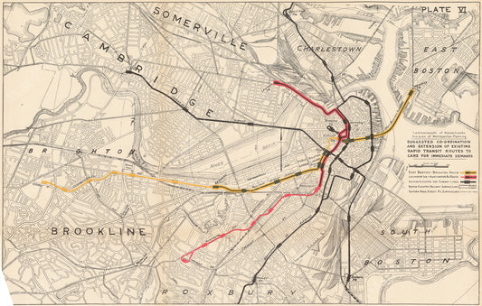 Plate 006: Proposed Rapid Transit Improvements for Boston 1926