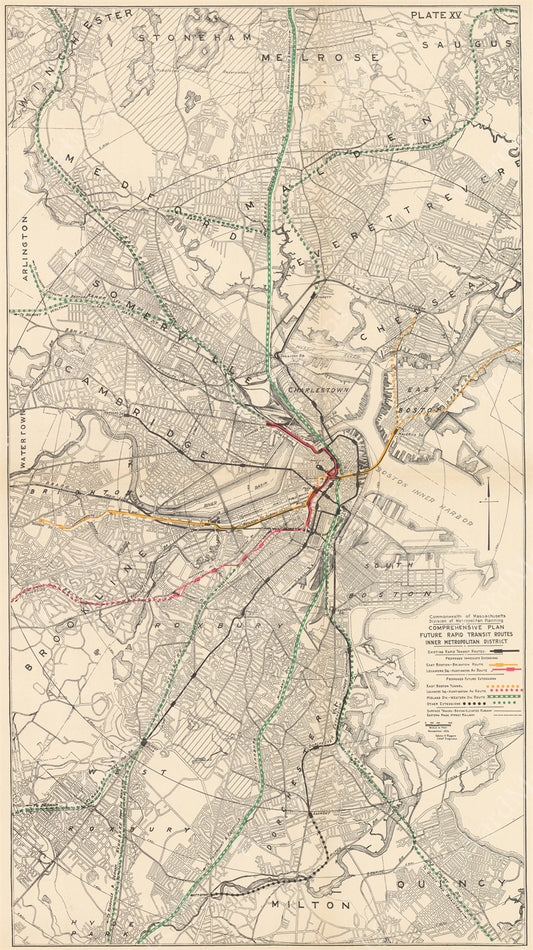 Plate 015: Future Rapid Transit Routes for Boston 1926