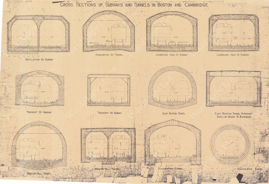 Cross Sections of Subways and Tunnels in Boston and Cambridge Circa 1920