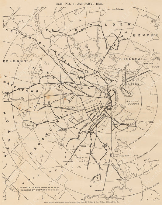 Boston’s Streetcar Network, January 1, 1898