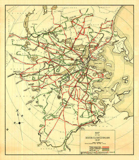 Boston Elevated Railway System Map 1937