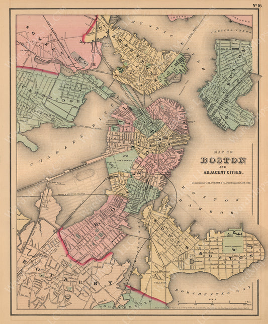 Map of Boston, Massachusetts and Adjacent Cities 1857