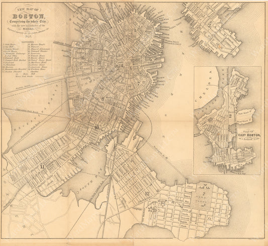 Boston Directory Map of Boston, Massachusetts 1857