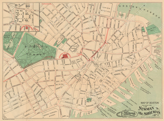 Newman the Shoeman Map of Boston, Massachusetts 1899