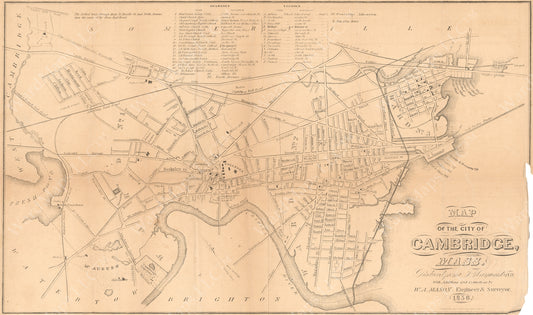 Cambridge Almanac Map of Cambridge, Massachusetts 1856