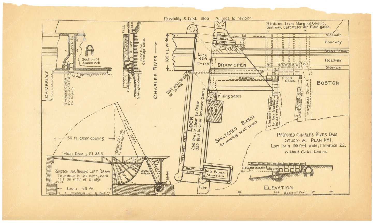 Charles River Dam Report 1903: Proposed Dam Study 1 Plan No. 1 1903