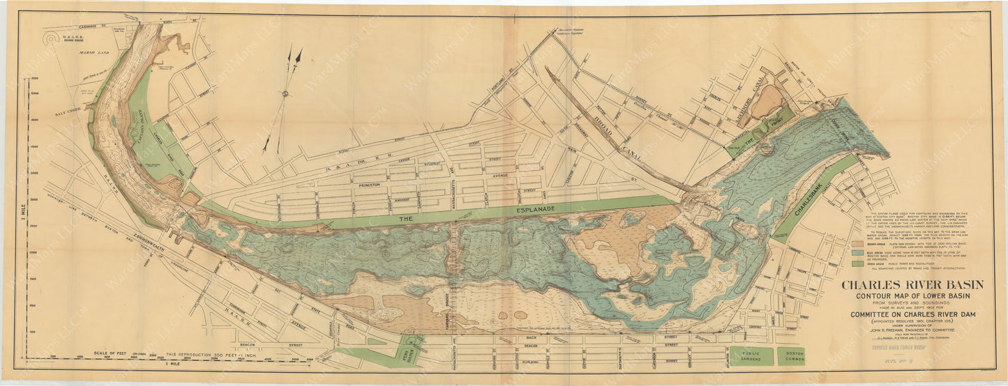 Charles River Dam Report 1903: Contour Map of Lower Basin 1902