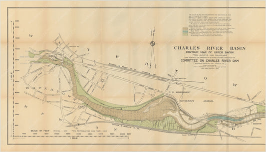 Charles River Dam Report 1903: Contour Map of Upper Basin 1902 (Left Half)