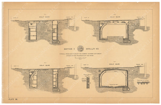 BTC Annual Report 03, 1897 Plate 025: Subway Cross Sections at Scollay Square