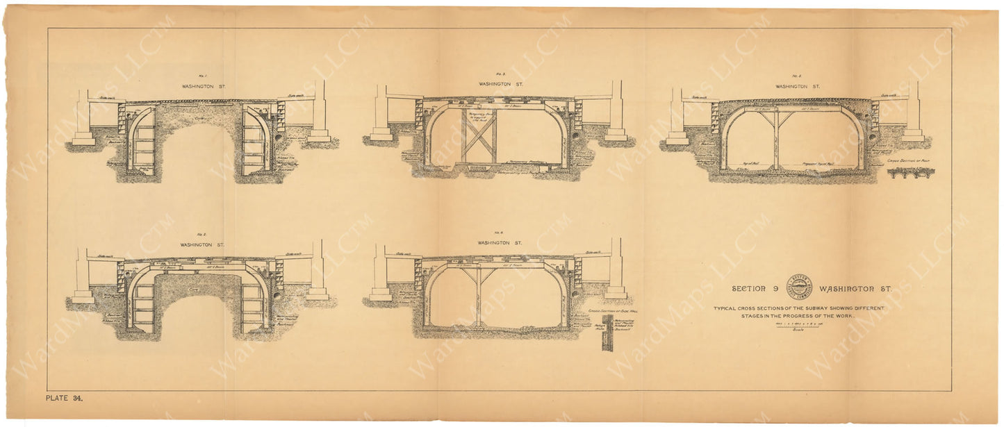 BTC Annual Report 03, 1897 Plate 034: Subway Progression of Work at Washington Street
