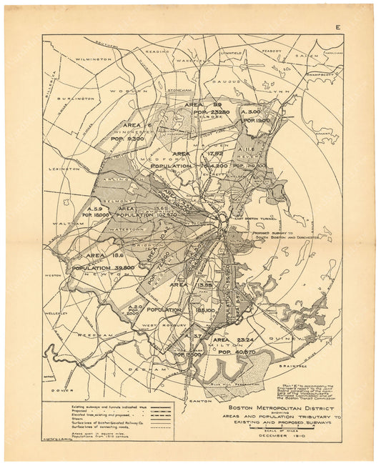 BTC Annual Report 17, 1911 Plate E: Population Tributary Areas