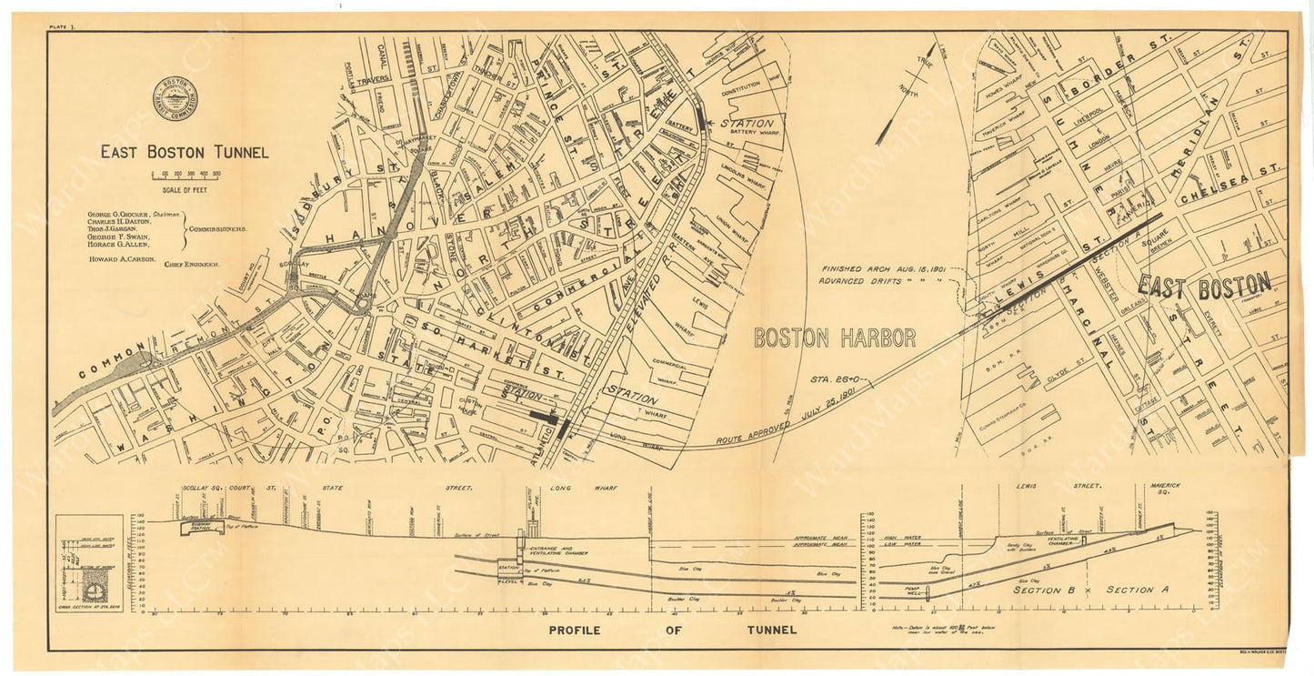 BTC Annual Report 07, 1901 Plate 01: East Boston Tunnel