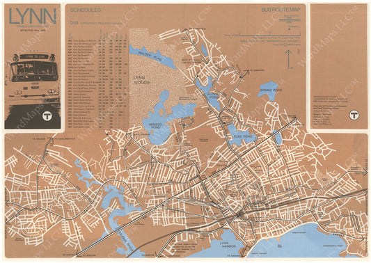 MBTA Lynn Massachusetts Transportation Map 1975