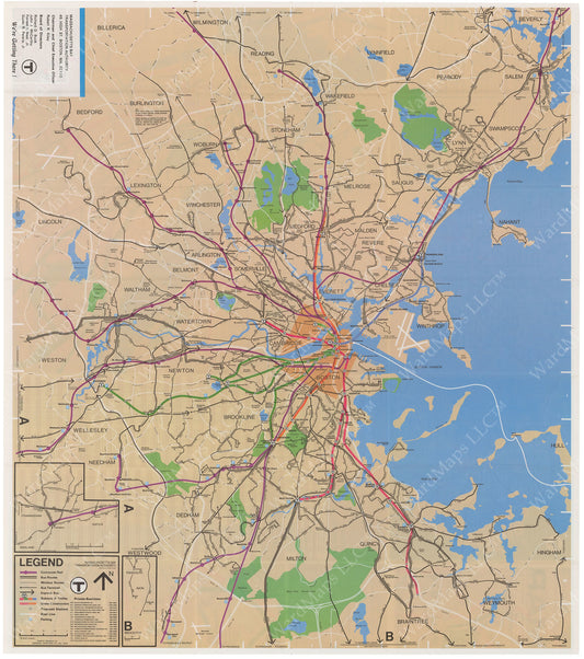 MBTA System Route Map 1976 Fall (Side A)