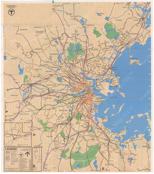 MBTA System Route Map 1977 Spring-Summer (Side A)