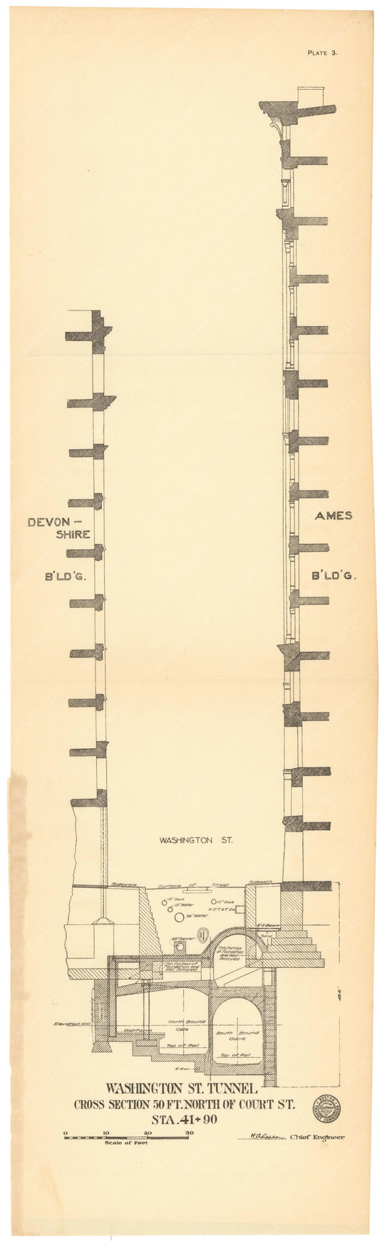 BTC Annual Report 12, 1906 Plate 03: Tunnel Cross Section at Ames Building