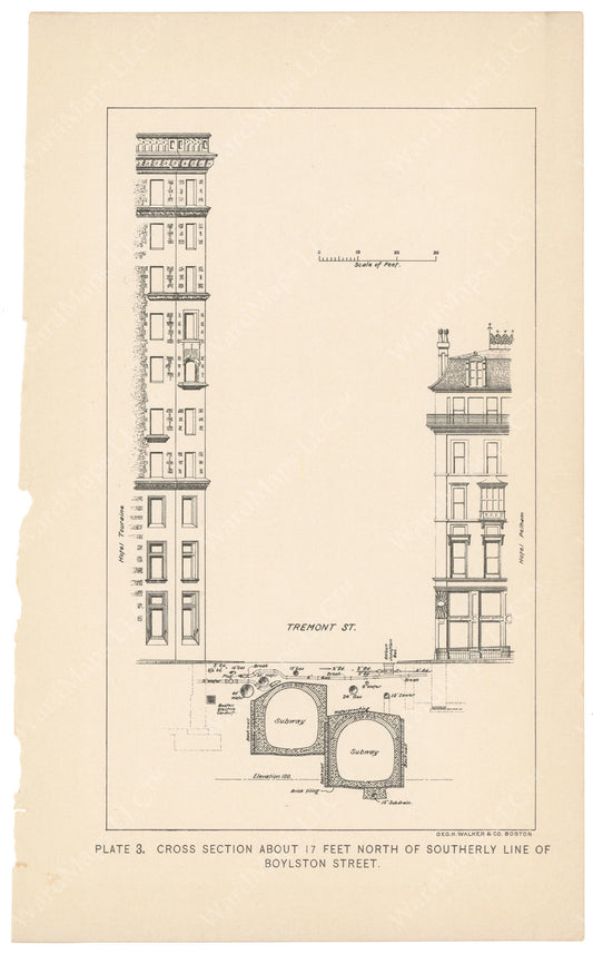 BTC Annual Report 04, 1898 Plate 03: Subway Cross Section, Tremont at Boylston Streets