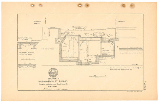BTC Annual Report 11, 1905 Plate 06: Washington Street Tunnel Cross Section at Boylston Station