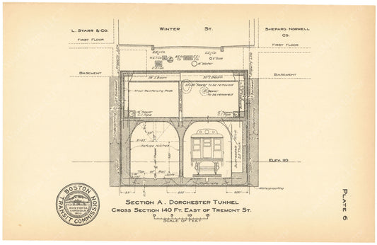 BTC Annual Report 18, 1912 Plate 06: Dorchester Tunnel, Cross Section at Winter Street