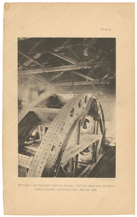 BTC Annual Report 08, 1902 Plate 08: East Boston Tunnel, Roof Shield During Construction