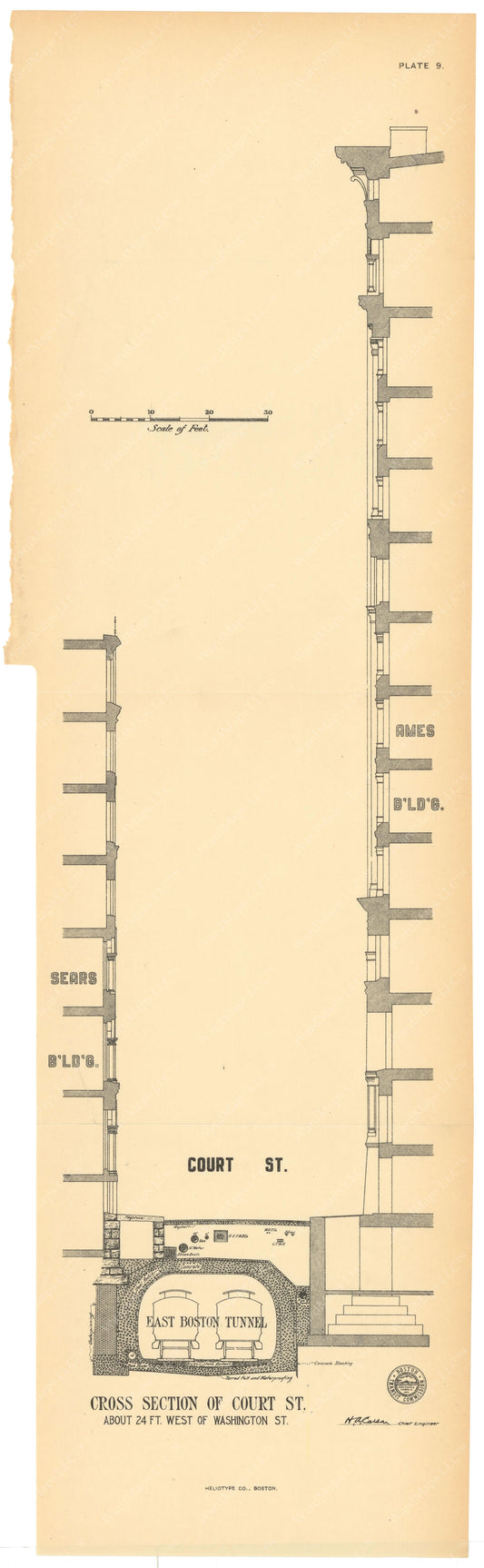 BTC Annual Report 10, 1904 Plate 09: East Boston Tunnel Cross Section at Court Street