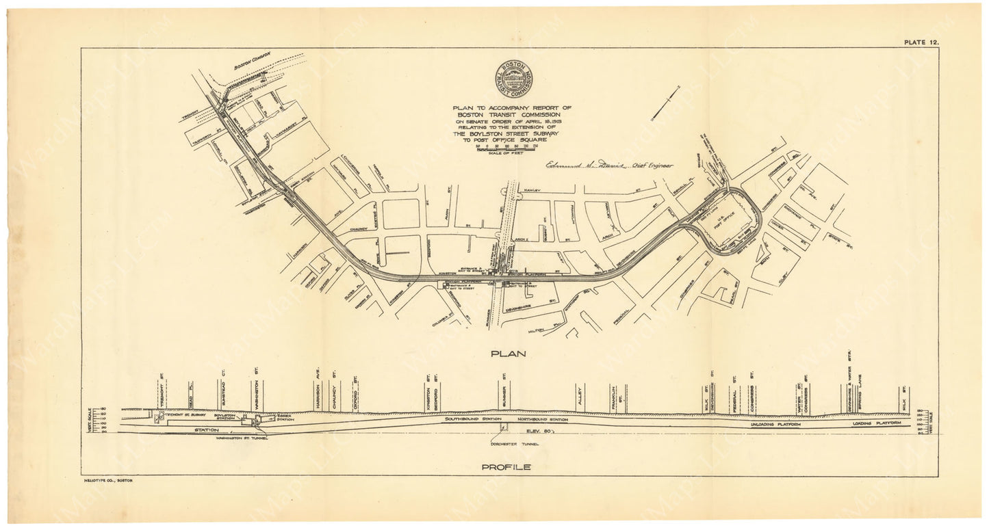 BTC Annual Report 19, 1913 Plate 12: Post Office Square Subway