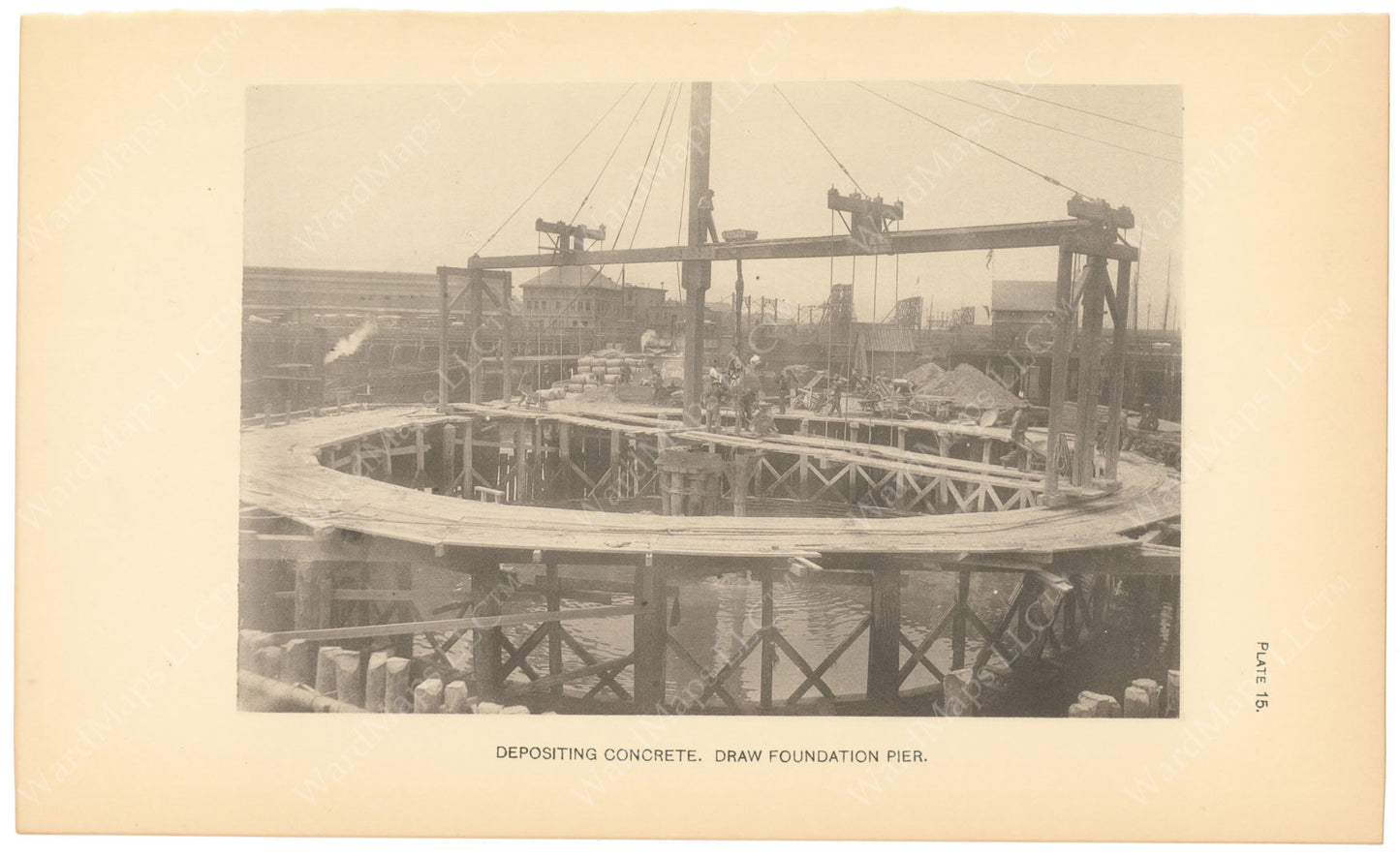BTC Annual Report 06, 1900 Plate 15: Charlestown Bridge, Depositing Concrete at Draw Foundation
