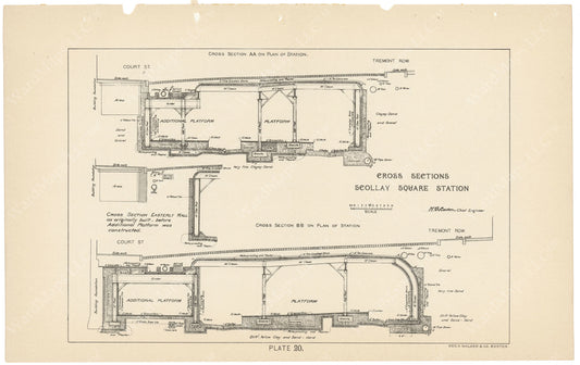 BTC Annual Report 04, 1898 Plate 20: Subway Cross Sections at Scollay Square