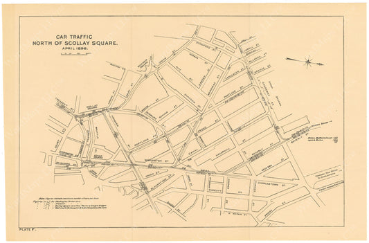 BTC Annual Report 02, 1896 Plate F: Streetcar Traffic North of Scollay Square